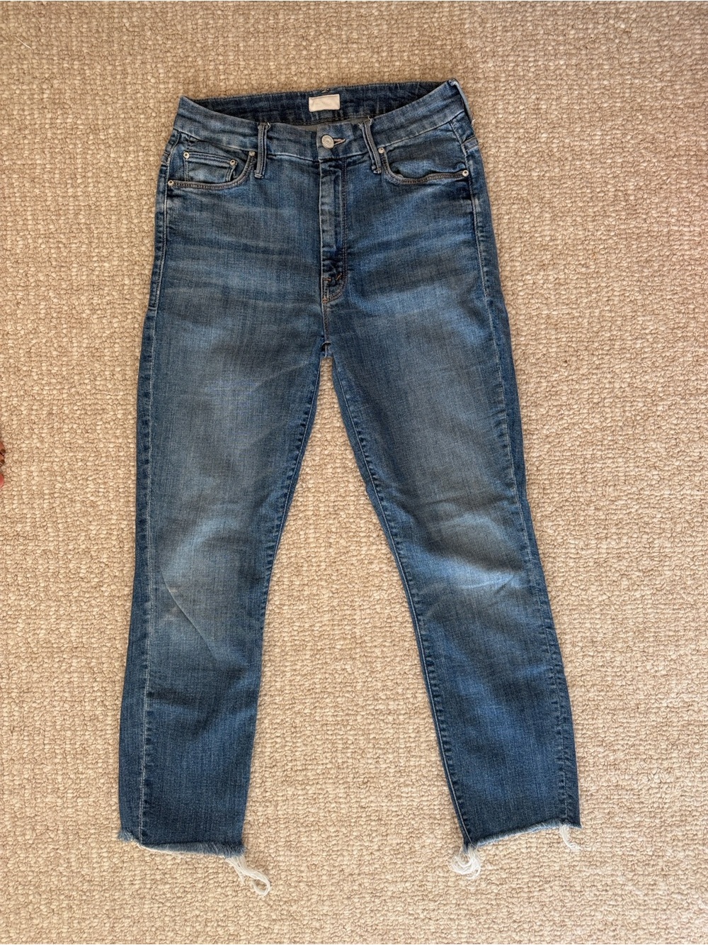 MOTHER Blue Cropped Straight Jeans